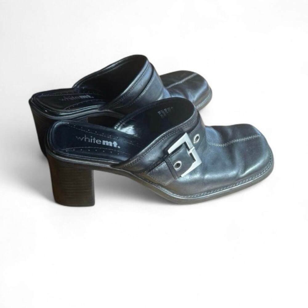 Black Leather Mule Heels Womens 7.5
